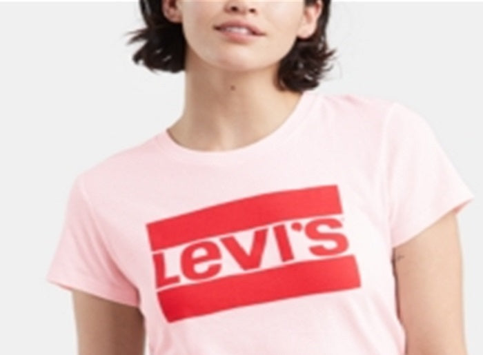 Camiseta Levi's com estampa de logotipo flocado rosa tamanho GG