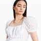Blusa feminina de algodão com ilhós e gola quadrada, tamanho grande, branca, da INC International Concepts