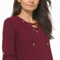 Blusa feminina Michael Kors Waffle Knit com cadarço frontal, vermelha, tamanho grande