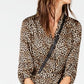 Vestido-camisa feminino INC com estampa de leopardo e manga cotovelo, longo, marrom, tamanho 4