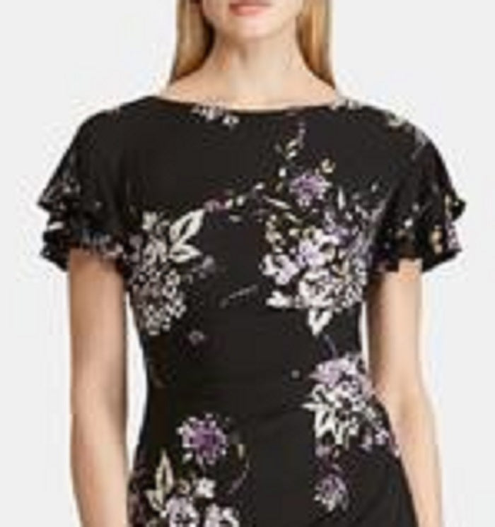 Vestido longo com decote em V e manga curta Ralph Lauren feminino, preto, tamanho 14, tamanho pequeno, para usar no trabalho