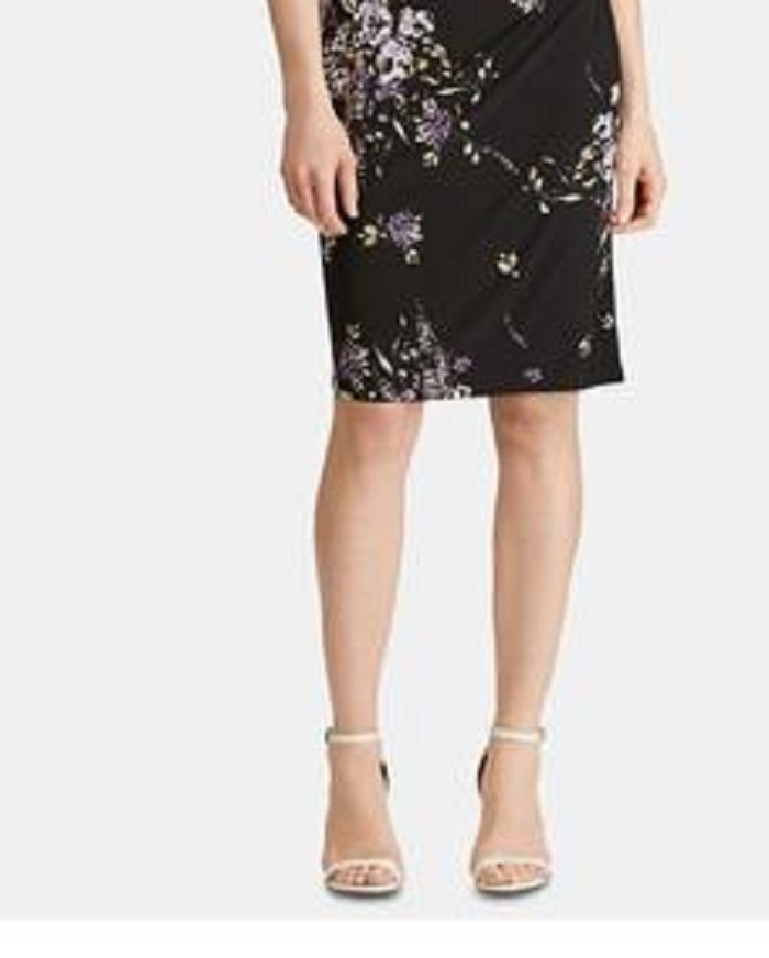 Vestido longo com decote em V e manga curta Ralph Lauren feminino, preto, tamanho 14, tamanho pequeno, para usar no trabalho
