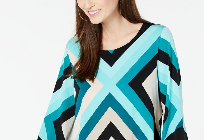 Blusa feminina Alfani Chevron com bainha em V, preta, tamanho pequeno P