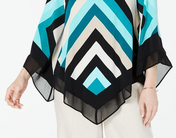 Blusa feminina Alfani Chevron com bainha em V, preta, tamanho pequeno P