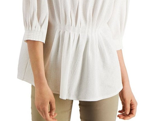 Blusa feminina Alfani com frente franzida e manga comprida, branca, tamanho GG