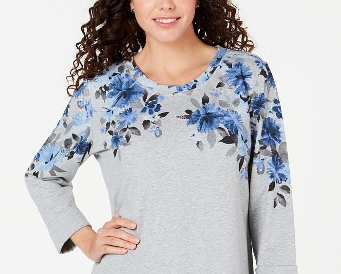 Moletom feminino esportivo com estampa floral Karen Scott cinza tamanho XS
