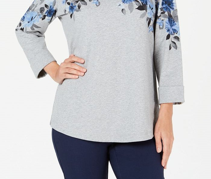 Moletom feminino esportivo com estampa floral Karen Scott cinza tamanho XS