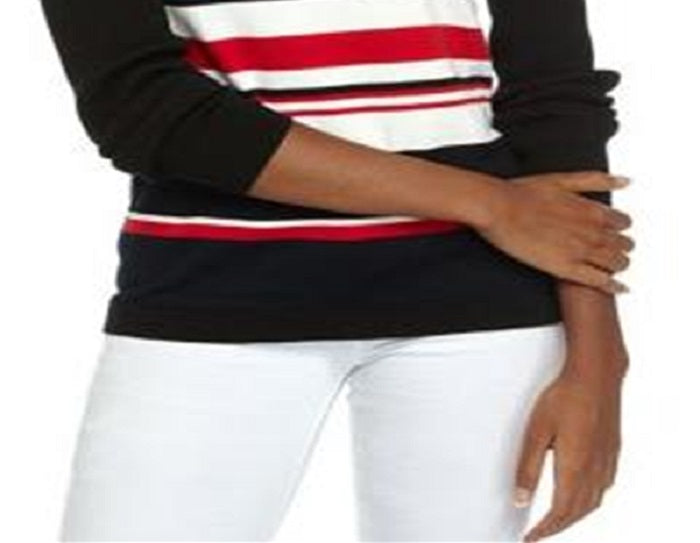 Suéter feminino Tommy Hilfiger estampado manga comprida preto tamanho grande