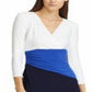 Vestido Ralph Lauren Feminino com Bloco de Cores, Manga Curta, Gola Joia, Acima do Joelho, Azul, Tamanho 2