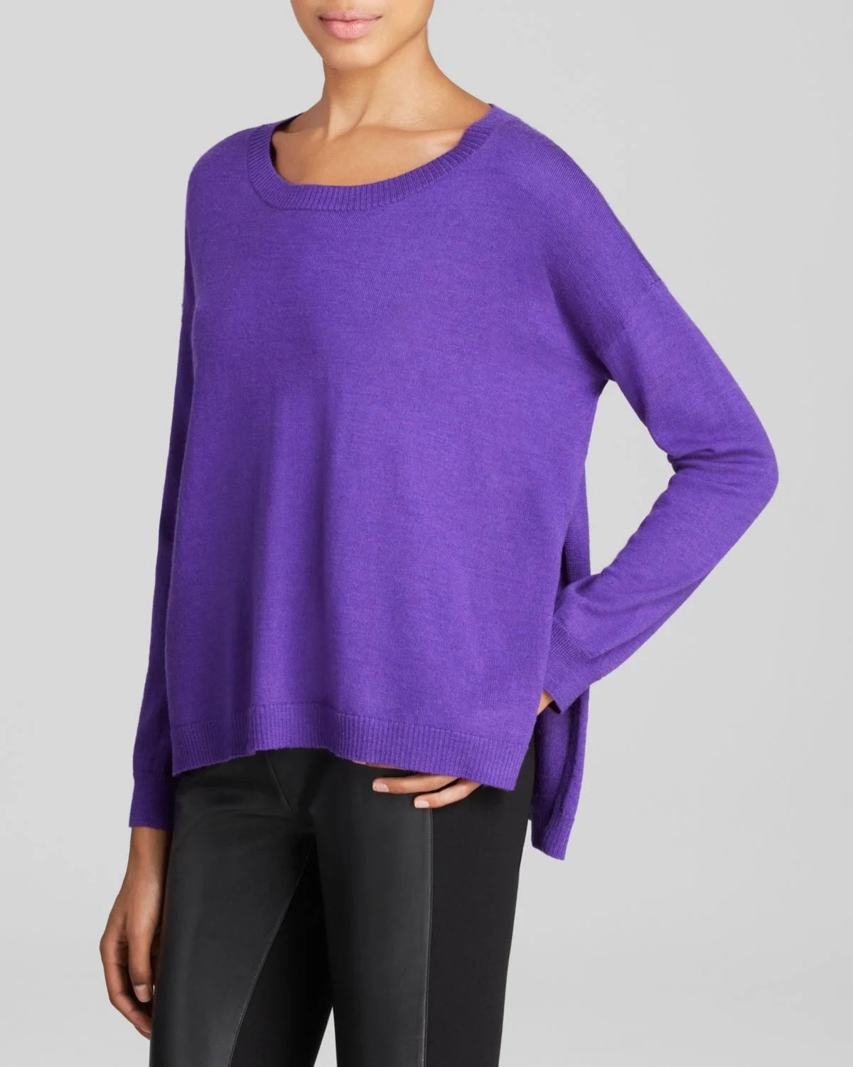 Suéter de lã feminino Eileen Fisher, roxo, tamanho pequeno