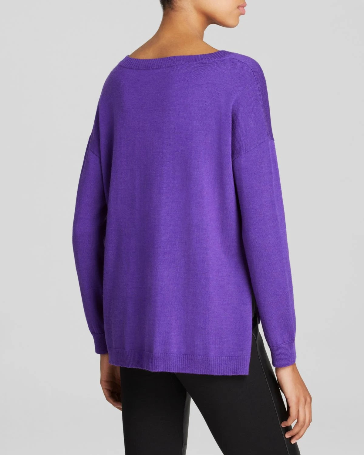 Suéter de lã feminino Eileen Fisher, roxo, tamanho pequeno