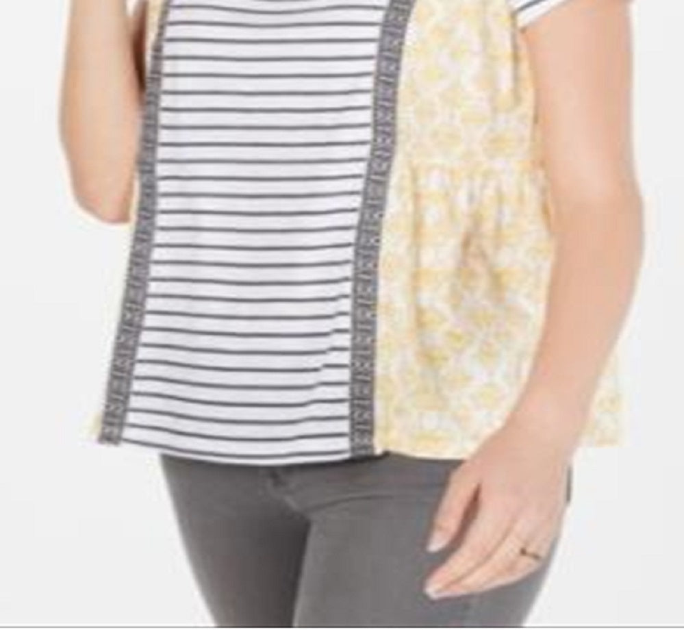 Camiseta feminina listrada com estampa mista Style &amp; Co, tamanho pequeno, amarela