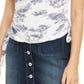 INC International Concepts Top feminino de algodão estampado com bainha amarrada, branco, tamanho pequeno médio