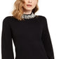 Blusa feminina Alfani com gola pérola, preta, tamanho X-S