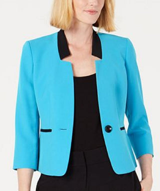 Le Suit Feminino Gola Xale Terno Azul Tamanho 2 Petite
