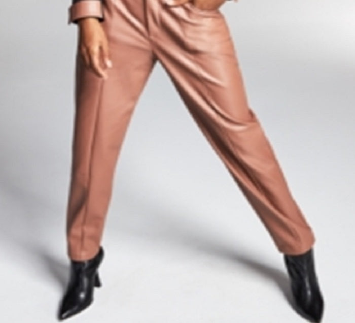 Calça feminina Bar III de couro sintético com cós duplo, marrom, tamanho XXXL