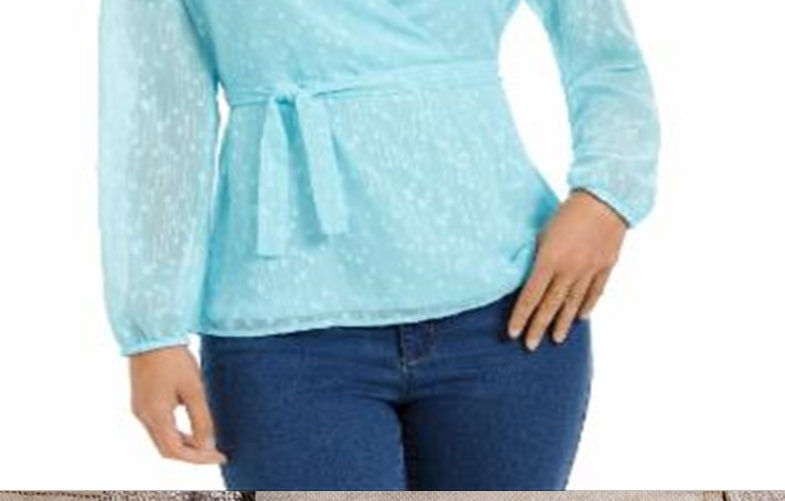 Charter Club Feminino Clip Dot Wrap Top Azul Tamanho Pequeno