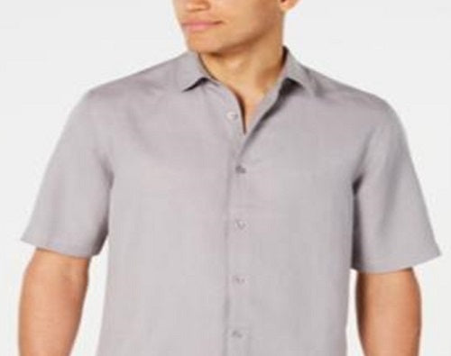 Camisa Alfani Masculina Lagoon Stretch Linho Misto Cinza Tamanho Grande