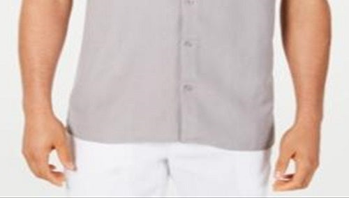 Camisa Alfani Masculina Lagoon Stretch Linho Misto Cinza Tamanho Grande