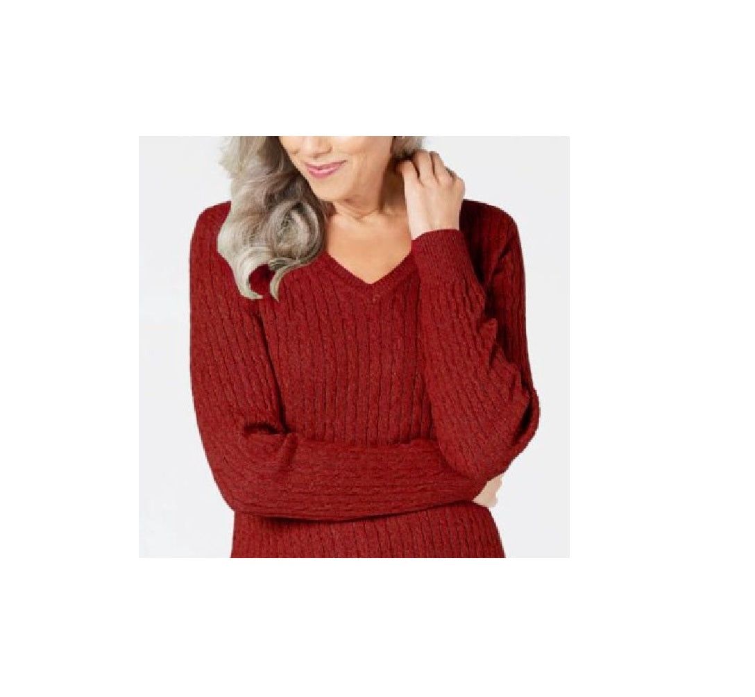 Karen Scott Suéter Feminino de Tricô de Algodão com Cabo Vermelho Tamanho XXL