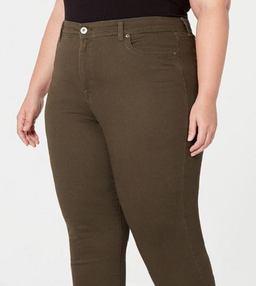 Jeans feminino estilo &amp; co plus size com controle de barriga, perna reta, verde, tamanho 14W