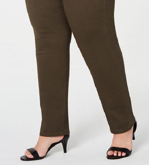 Jeans feminino estilo &amp; co plus size com controle de barriga, perna reta, verde, tamanho 14W