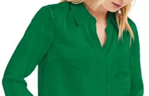 Blusa feminina INC Bright Pine com botões frontais, verde sólido, tamanho médio