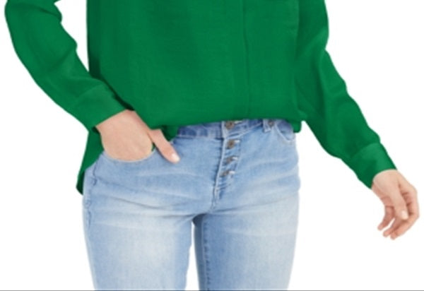 Blusa feminina INC Bright Pine com botões frontais, verde sólido, tamanho médio