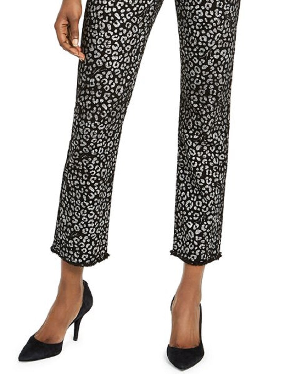 Calça jeans curta feminina Michael Kors com estampa animal e folha, preta, tamanho -0