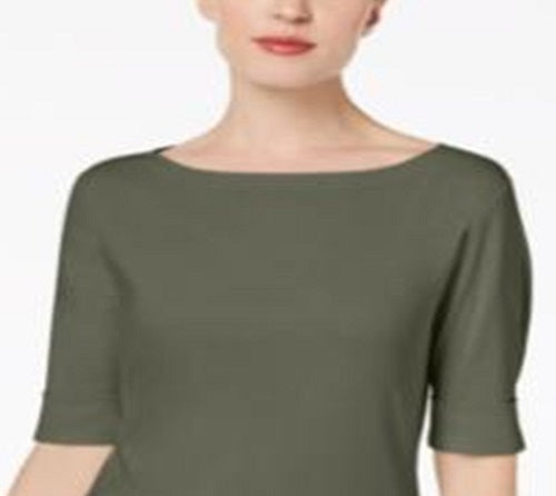 Karen Scott Top Feminino Petite Manga Cotovelo Verde Tamanho Petite M