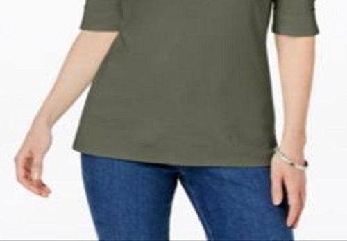 Karen Scott Top Feminino Petite Manga Cotovelo Verde Tamanho Petite M