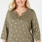 Karen Scott Plus Size Henley com estampa de folha feminina, verde, tamanho 0X