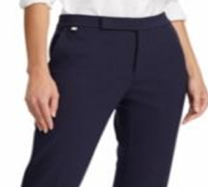 Calça reta Ralph Lauren feminina Stretch Ponte, azul, tamanho extragrande