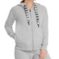 Moletom com capuz feminino DKNY Sport Logo Terry com zíper, prateado, tamanho M