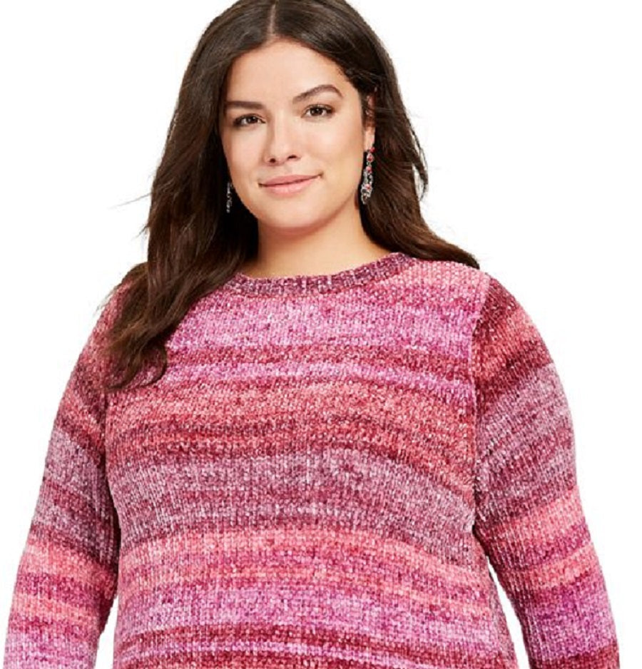 Blusa feminina estampada de manga comprida e gola redonda, azul, tamanho 1X