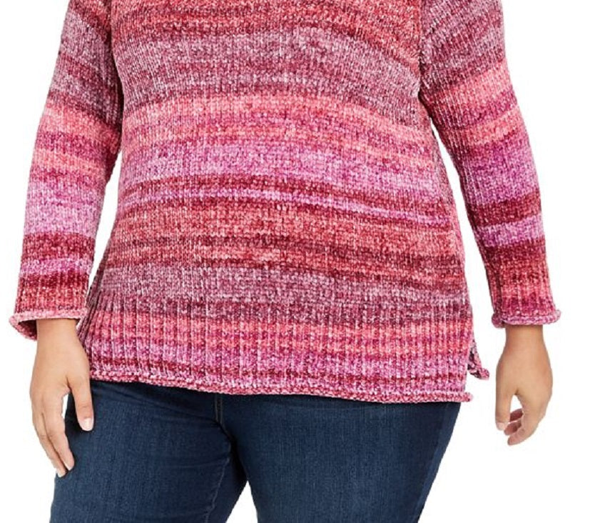 Blusa feminina estampada de manga comprida e gola redonda, azul, tamanho 1X