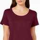 JM Collection Top feminino com decote redondo, vermelho, tamanho X-S