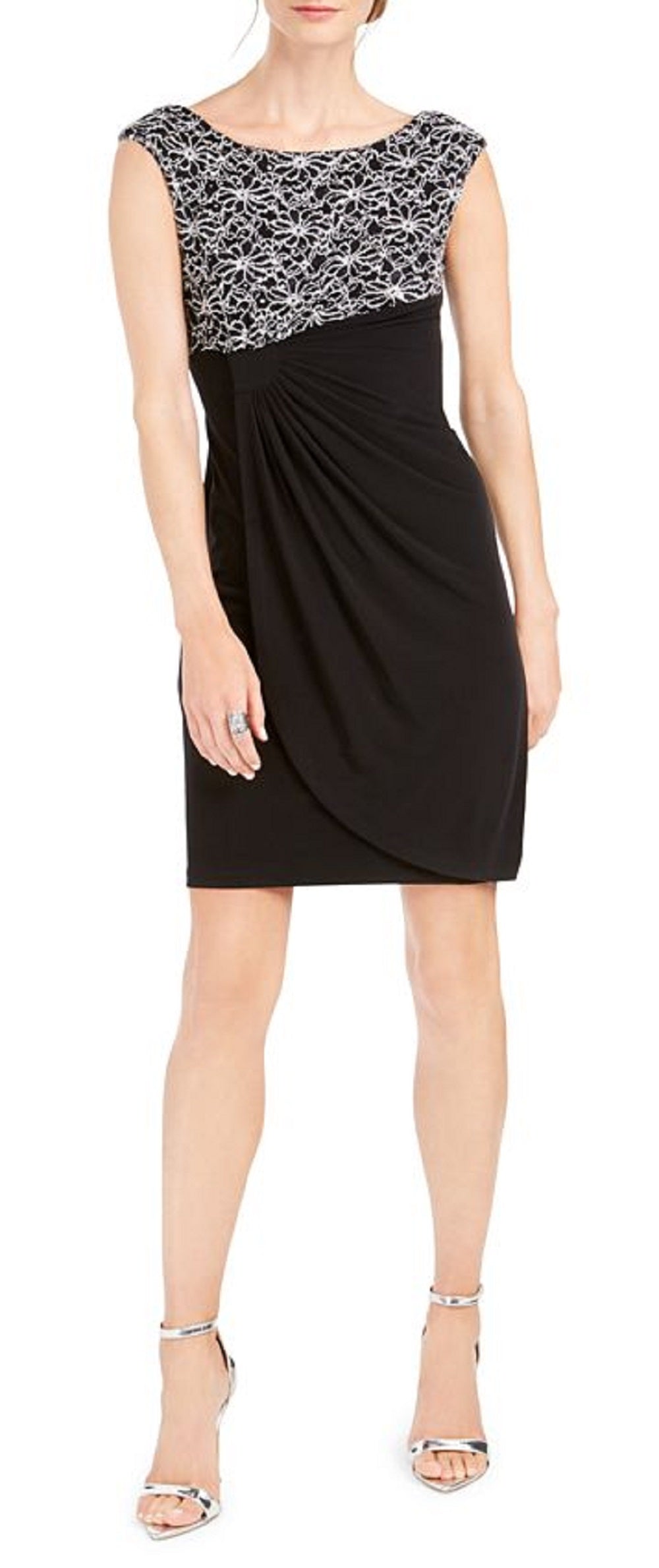 Vestido de coquetel curto com babados e decote em joia, sem mangas, preto, tamanho 14, pequeno, da Connected Women