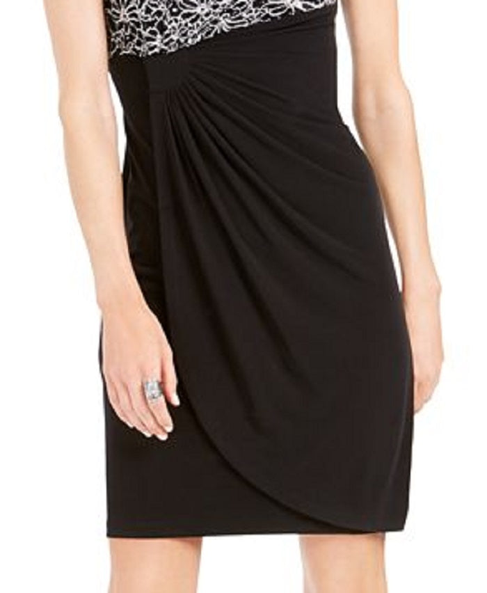 Vestido de coquetel curto com babados e decote em joia, sem mangas, preto, tamanho 14, pequeno, da Connected Women