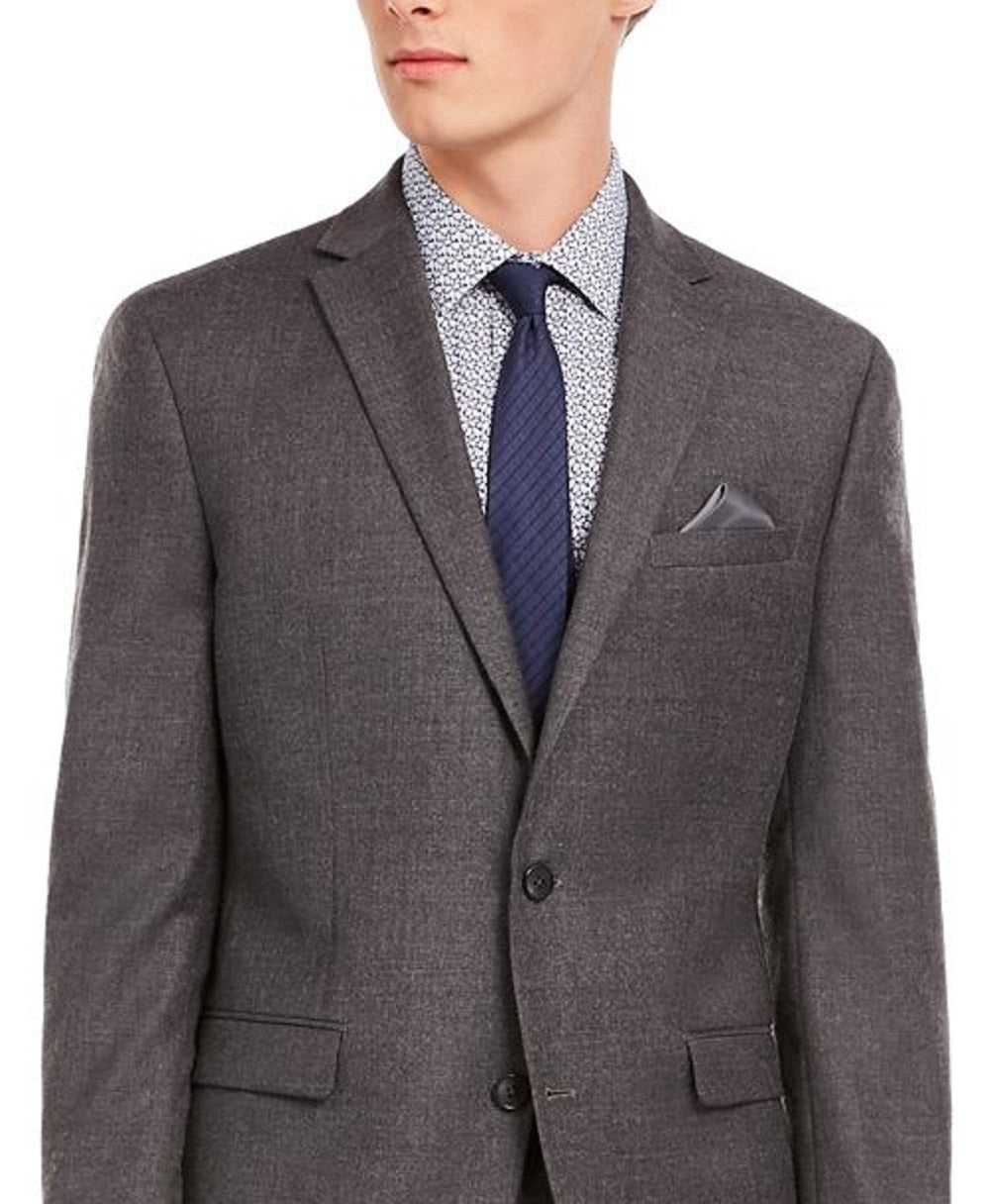 Terno masculino Bar III de abotoamento simples mesclado, corte slim, mistura de lã, cinza, tamanho 42