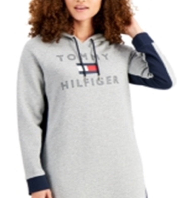 Vestido com capuz e logotipo Tommy Hilfiger feminino cinza tamanho extragrande