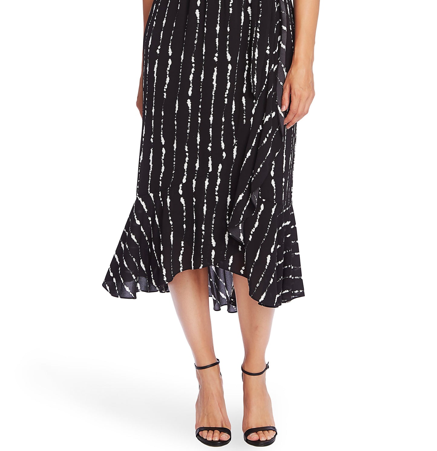 Vestido feminino Vince Camuto de chiffon com babados, preto, tamanho 12