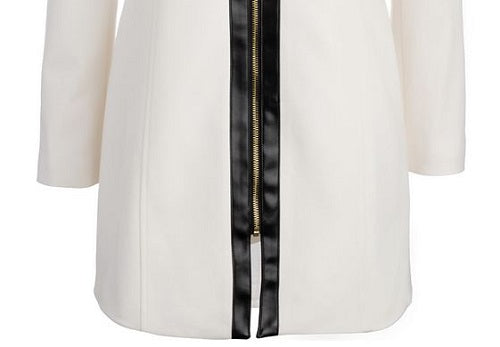 Jaqueta feminina Anne Klein com acabamento em couro sintético, branca, tamanho médio