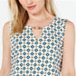Blusa feminina estampada com decote em V, tamanho médio, branca, Charter Club