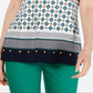 Blusa feminina estampada com decote em V, tamanho médio, branca, Charter Club