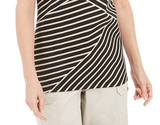 Blusa listrada assimétrica feminina Karen Scott, marrom, tamanho P