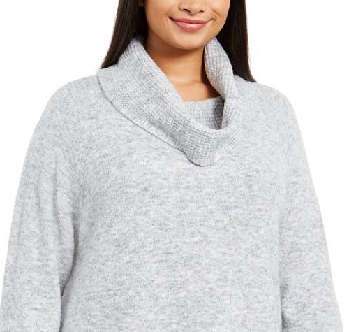Suéter feminino estilo &amp; co plus size com acabamento em malha waffle e gola alta, cinza, tamanho 0X