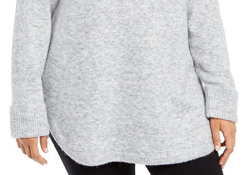 Suéter feminino estilo &amp; co plus size com acabamento em malha waffle e gola alta, cinza, tamanho 0X