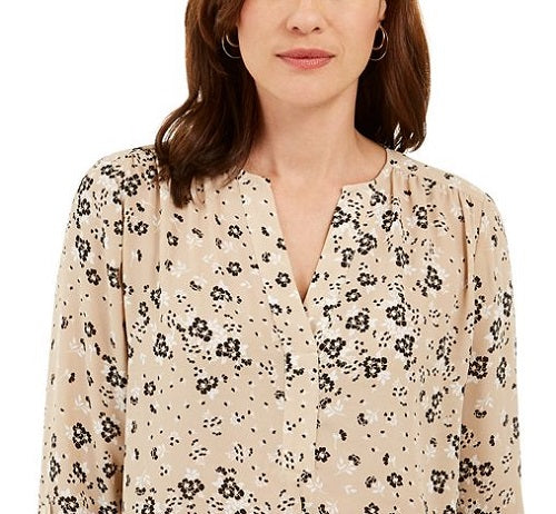 Blusa Maria com estampa floral feminina Charter Club, marrom, tamanho médio