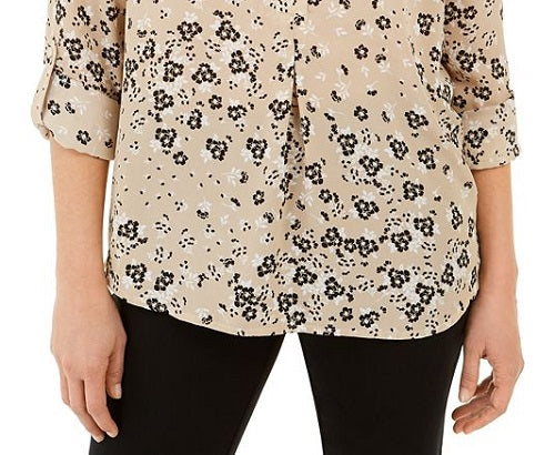 Blusa Maria com estampa floral feminina Charter Club, marrom, tamanho médio